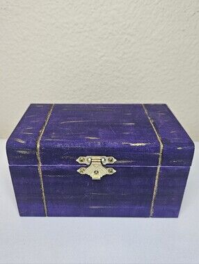 Hand-Painted Purple Wooden Keepsake Box NEW | Decorative Storage Chest